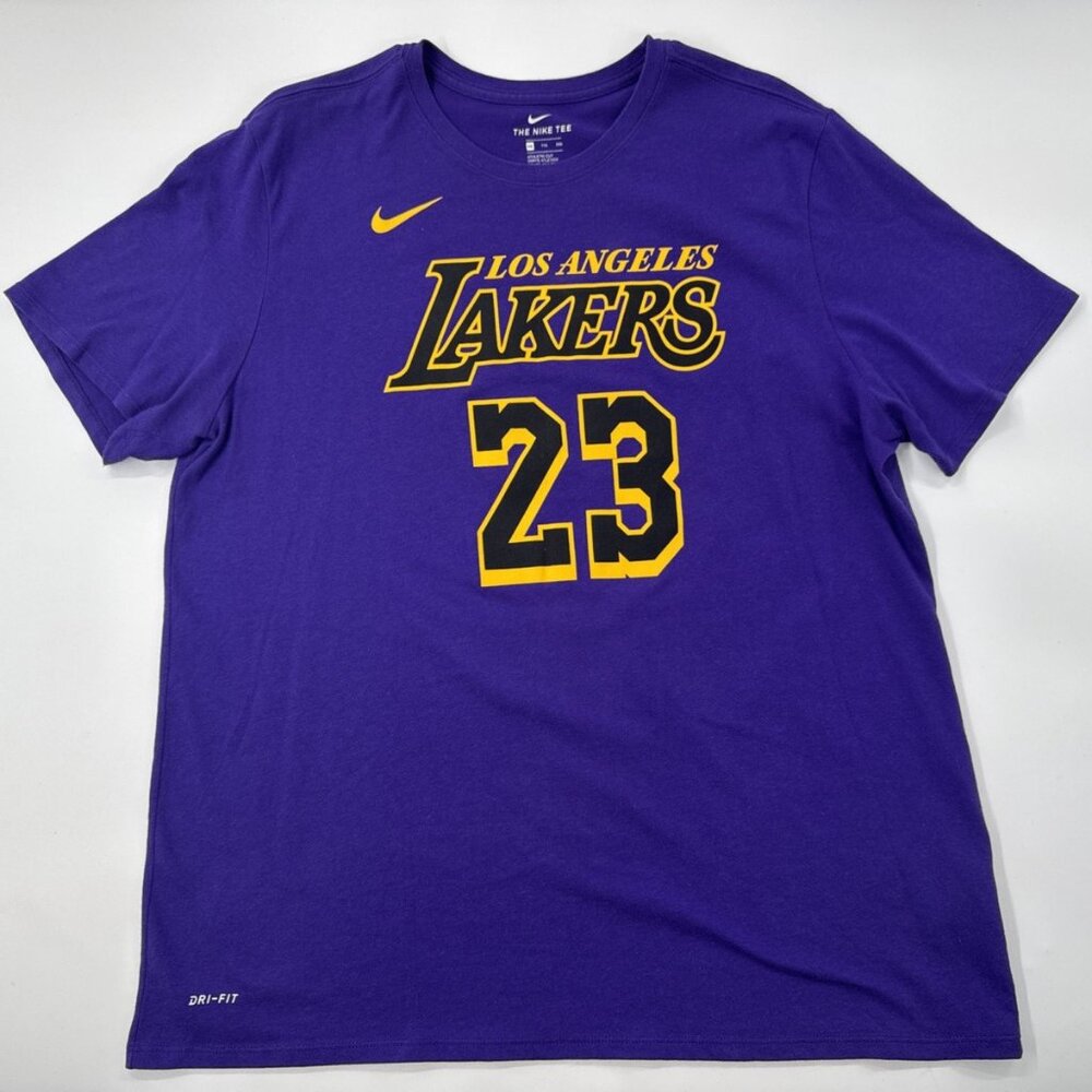 Nike Lakers 23 LeBron James T Shirt Tee Mens 2XL Purple NBA Dri-Fit Basketball